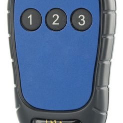 En blå och svart Fjärrstyrning och automatik med fyra knappar.