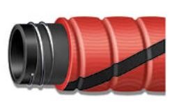 En röd och svart Formerly Petroleum Drop 150SD MegaFlex®-slang med en svart hylsa.