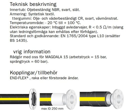 En bild på en gul och svart MAGDALA 10 - Olje- bensinslang/Lastolje- bunkringsslang.