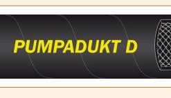 En svart och gul slang med ordet PUMPADUKT S - Olja och petroleum/ Bulktransport på.