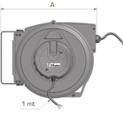 Ett diagram som visar måtten på en Kabelvinda 15m 1x6mm² upprullare.