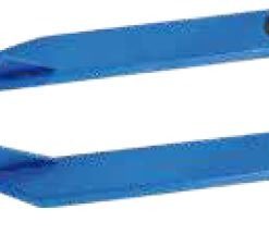 Två Förlängningsarm för gaffeltrucks blå plasthandtag på vit bakgrund, används för hantering av kabeltrummor.